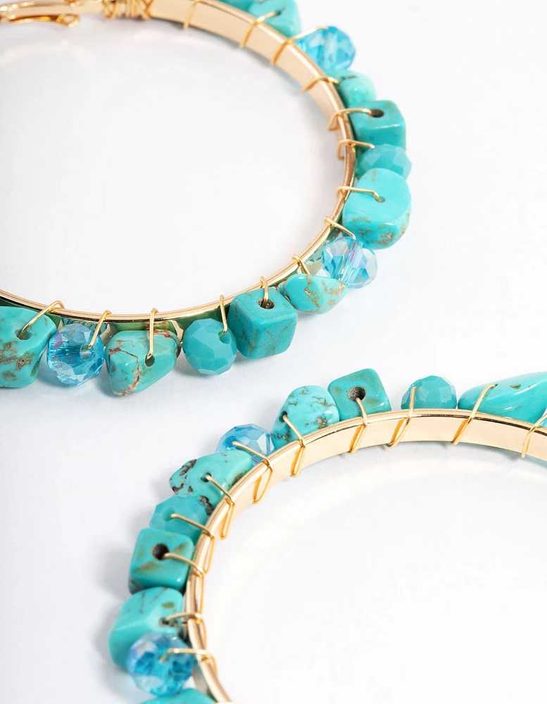 Gold Semi Precious Stone Big Hoop Earrings