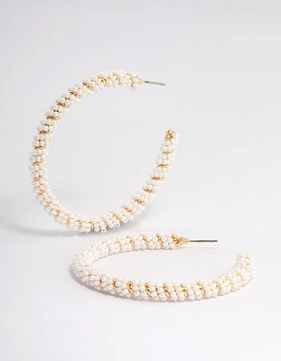 Gold Big Pearly Twist Hoop Earrings