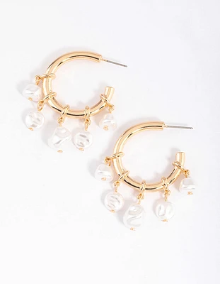 Gold Pearly Nautical Hoop Earrings