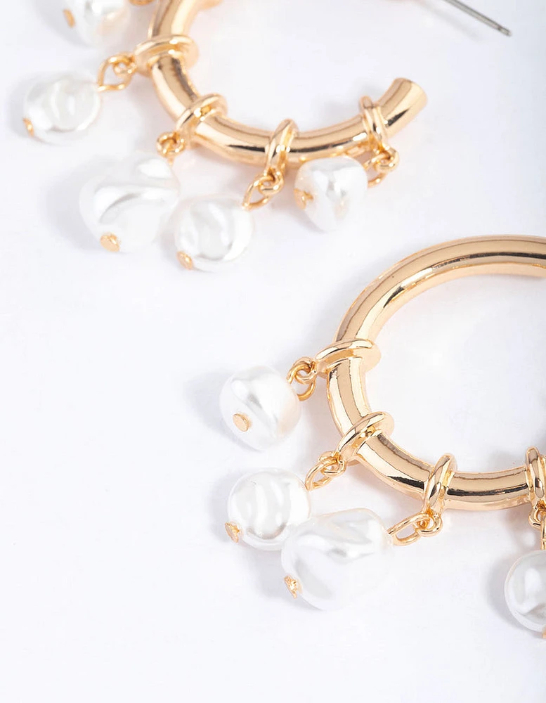 Gold Pearly Nautical Hoop Earrings