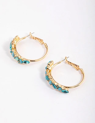 Gold Mini Cluster Diamante Hoop Earrings