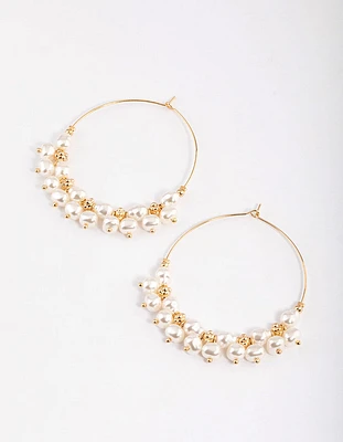 Gold Mega Pearly Mixed Hoop Earrings