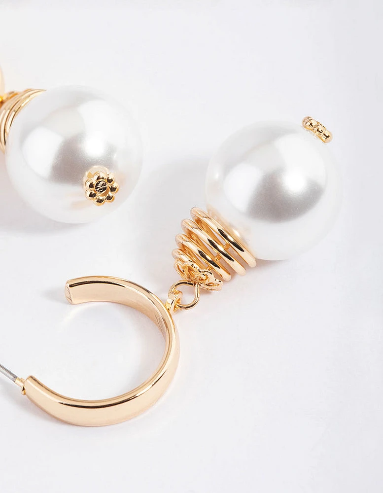 Gold Coil Pearl Hoop Earrings