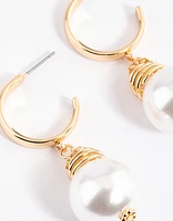 Gold Coil Pearl Hoop Earrings