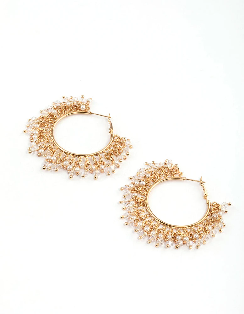 Gold Pearl Overlap Big Hoop Earrings