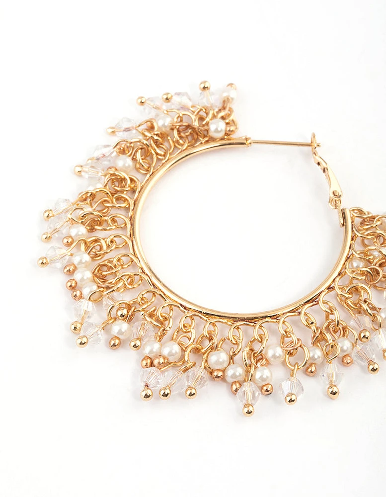 Gold Pearl Overlap Big Hoop Earrings