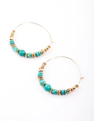 Gold Big Mixed Bead Texture Hoop Earrings