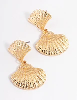 Gold Half Shell Double Drop Earrings