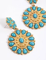 Gold Statement Disc Stone Drop Earrings