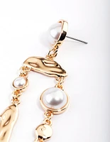 Gold Pearl Organic Drop Earrings