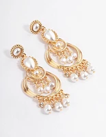 Gold Statement Diamante Chandelier Drop Earrings