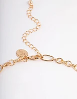 Gold Mixed Stone Coin & Hand Motif Necklace