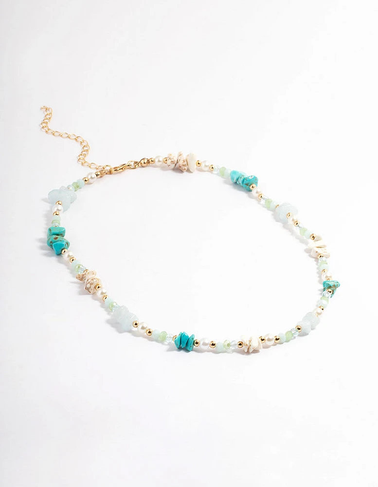 Gold Mixed Stone Pearl Necklace