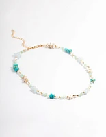 Gold Mixed Stone Pearl Necklace