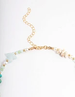 Gold Mixed Stone Pearl Necklace