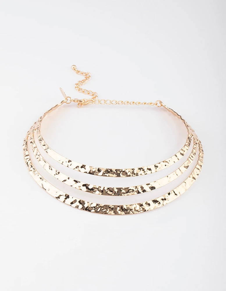 Gold Three Row Chunky Hammer Choker