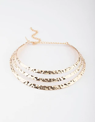 Gold Three Row Chunky Hammer Choker