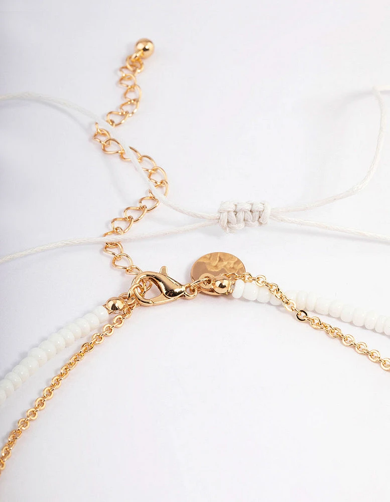 Gold Three Row Bead Shell Necklace