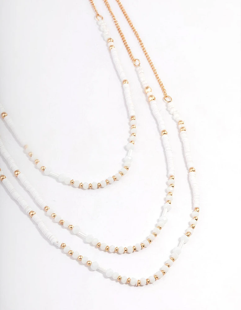 Gold Three Row Mixed Disc & Facet Bead Necklace