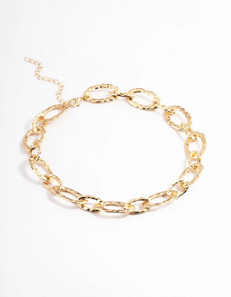 Gold Hammered Bent Chain Bracelet