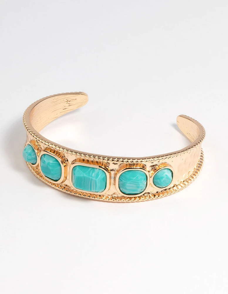 Gold Etched Mixed Shape Stone Wrist Cuff