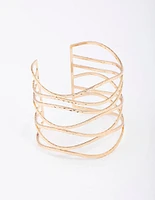 Gold Large Wavy Hammered Cuff Bangle