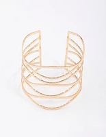 Gold Large Wavy Hammered Cuff Bangle