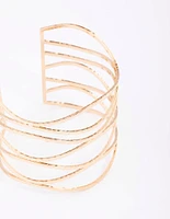 Gold Large Wavy Hammered Cuff Bangle