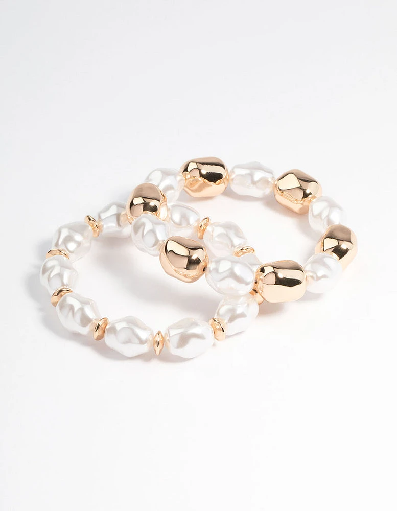 Gold Organic Shape Pearl Bracelet Pack