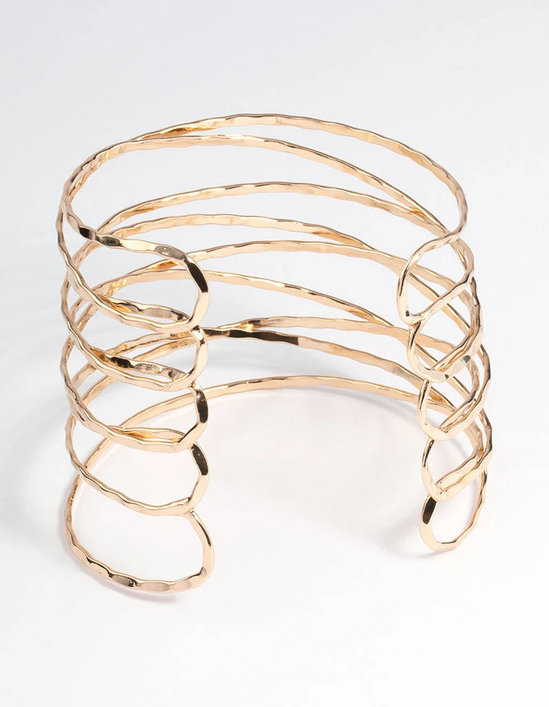 Gold Criss Cross Hammered Arm Cuff