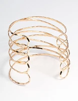 Gold Criss Cross Hammered Arm Cuff