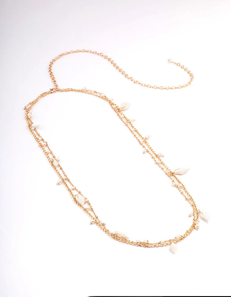 Gold Double Row Mixed Shell & Pearl Waistchain