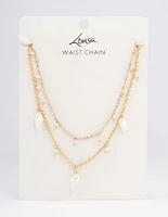 Gold Double Row Mixed Shell & Pearl Waistchain