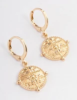 Gold Flat Coin Hoop Earrings