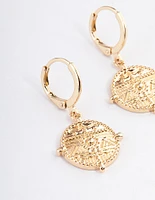 Gold Flat Coin Hoop Earrings