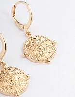 Gold Flat Coin Hoop Earrings