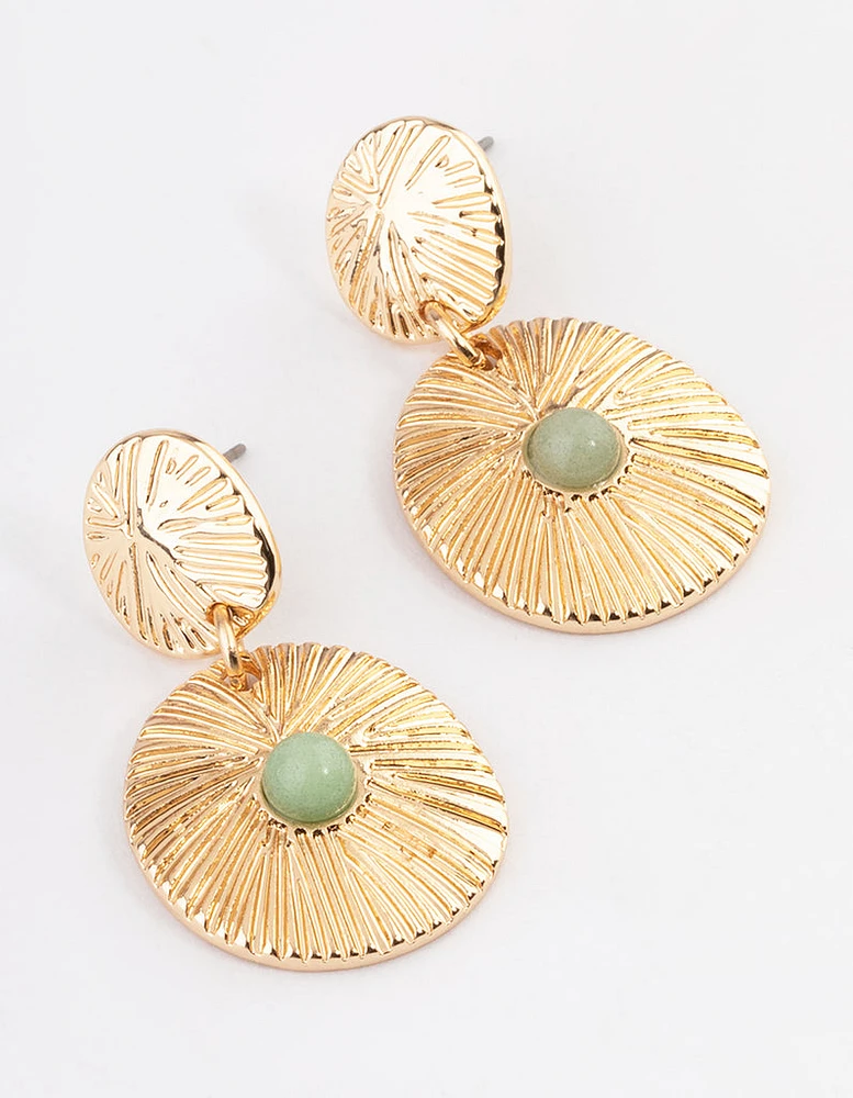 Gold Aventurine Round Disc Earrings