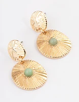 Gold Aventurine Round Disc Earrings