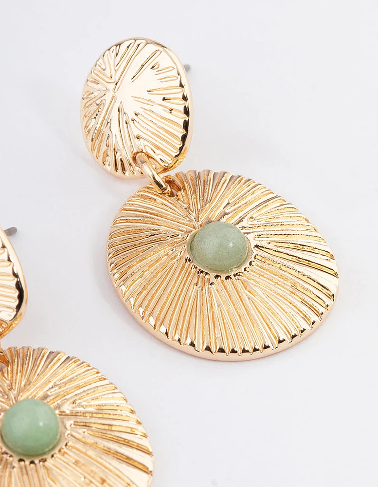 Gold Aventurine Round Disc Earrings