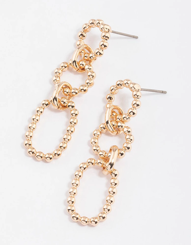 Gold Three Ring Ball Earrings