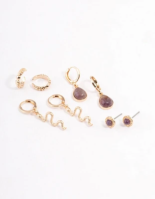 Gold Snake Cuff Stacker Earrings