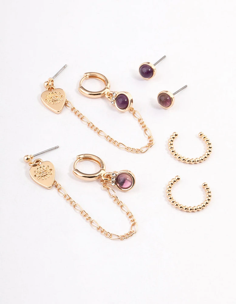 Gold Amethyst Stacker Earrings