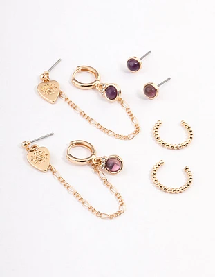 Gold Amethyst Stacker Earrings