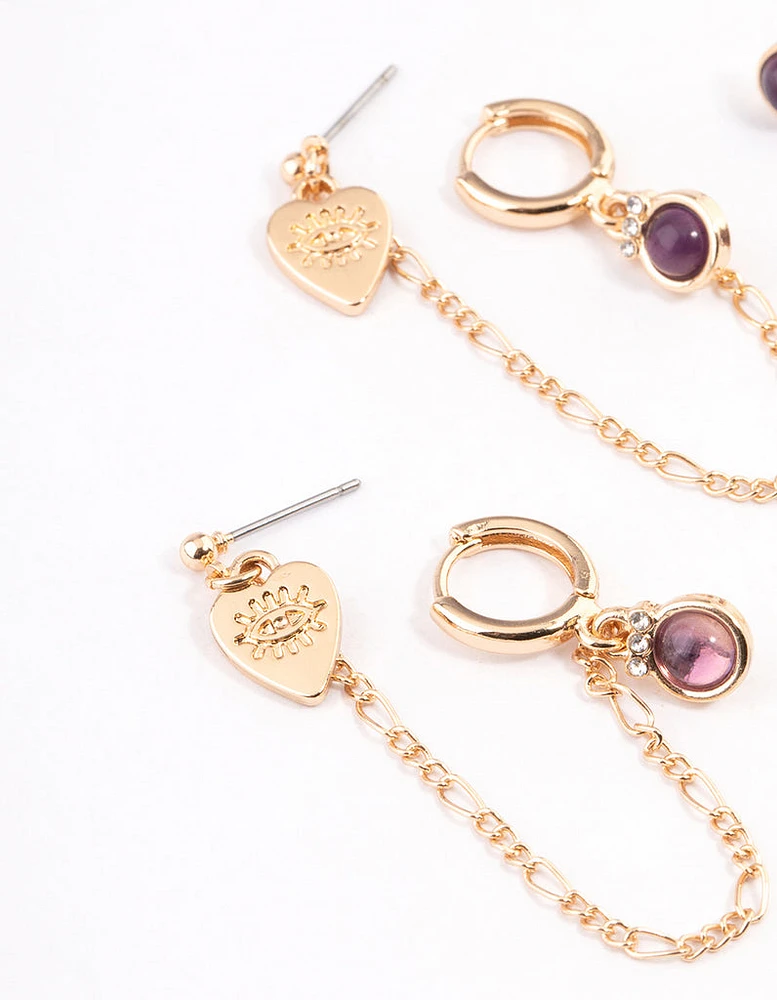 Gold Amethyst Stacker Earrings