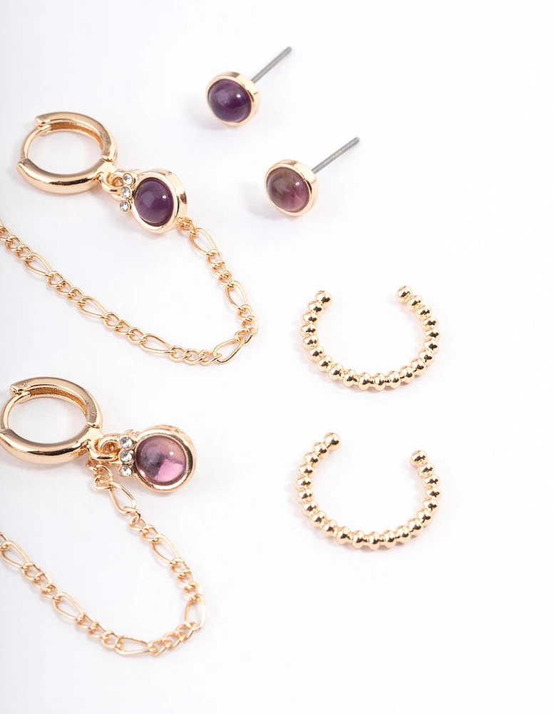 Gold Amethyst Stacker Earrings