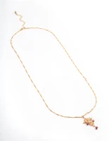 Gold Rhodonite Cross Pendant Necklace