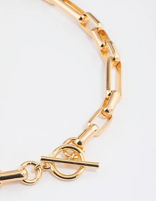 Gold Plated Brass Long Link Chain Necklace