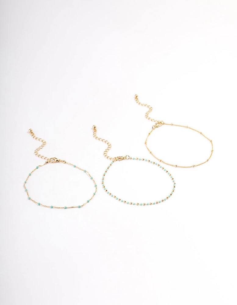 Gold Dainty Turquoise Anklet Pack