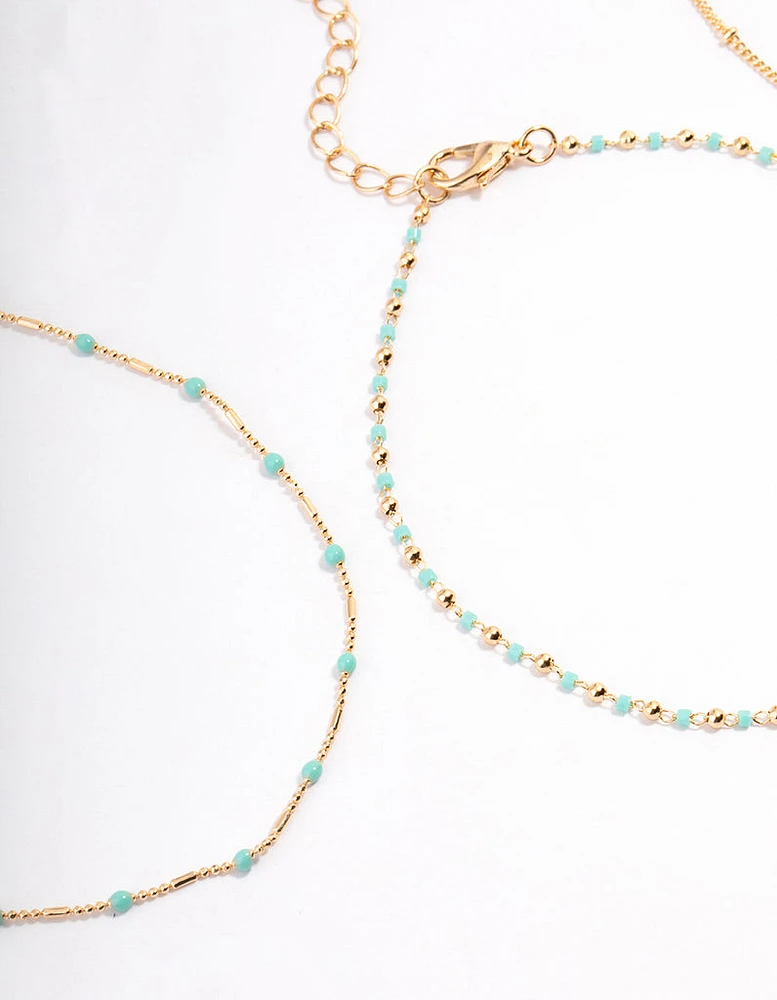 Gold Dainty Turquoise Anklet Pack