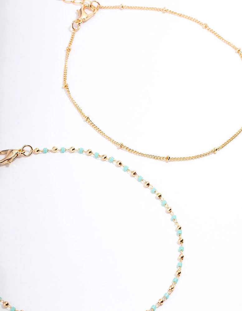 Gold Dainty Turquoise Anklet Pack